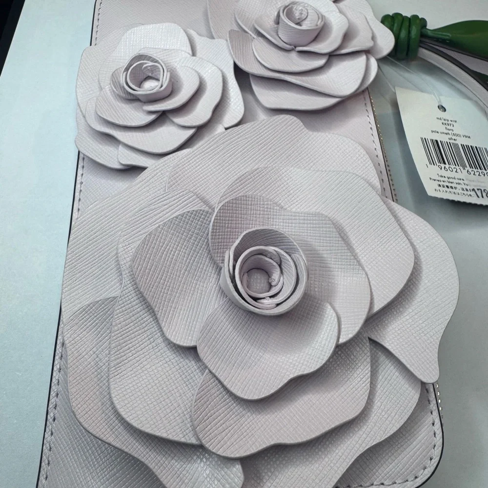 Kate Spade 3D Flora Flower Medium L-Zip Wristlet Pale Amethyst - KK972 MSRP $179 - Picture 4 of 16